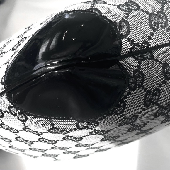 Gucci GG Monogram Canvas Patent Leather Hobo Bag Black GHW With COA Looks New - Picture 9 of 13